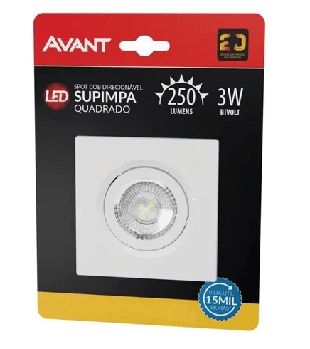 Spot com Led Quadrado 3w Luz Amarela Bivolt Avant
