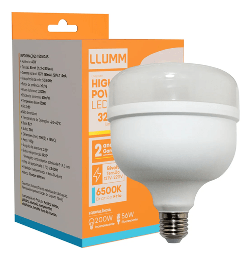 Lâmpada Led 40w Branco Frio 6500k High Bulbo Alta Potência LLUMM Bronzearte